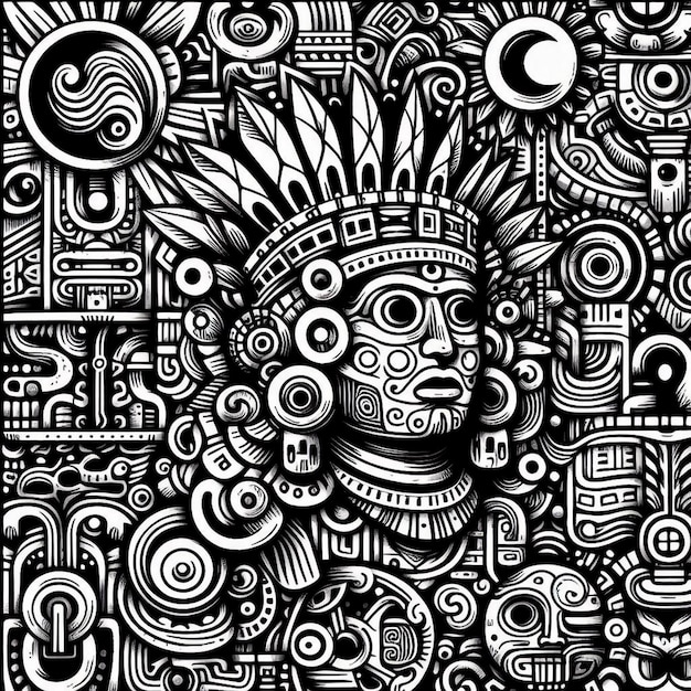 Foto padrão de rabiscos maias preto e branco