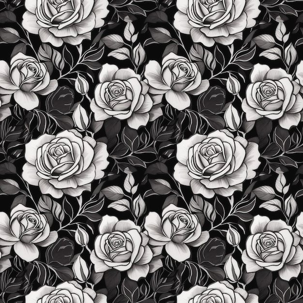 Foto padrão de repetição de flores monocromático padrão floral sem costura para embalagens têxteis de vestuário papel de parede cur