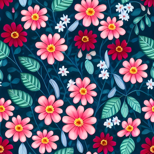 Padrão de repetição de flores sem costura em toda a superfície de impressão para papéis de parede florais Generative AI para design têxtil cobertor almofada cortinas roupas