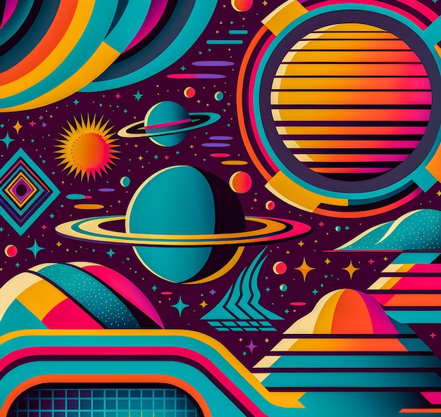 Padrão de repetição Retro Syntwave Space