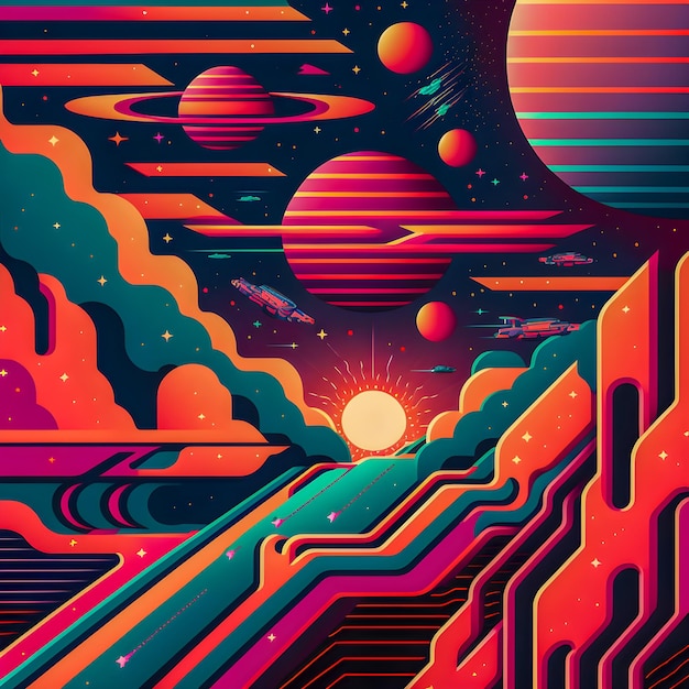 Padrão de repetição Retro Syntwave Space