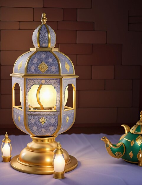 Foto padrão de saudação islâmico do ramadan kareem decorado com adoráveis ornamentos de lanterna árabe crescente