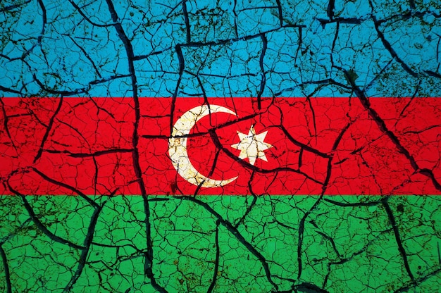 Padrão de solo seco na bandeira do Azerbaijão. País com conceito de seca. Problema da água. rachado a seco