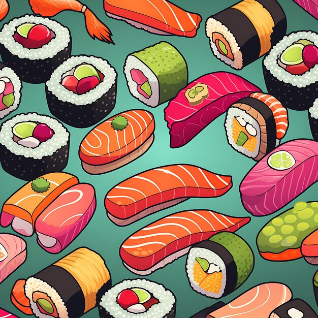 padrão de sushi de desenho animado retro