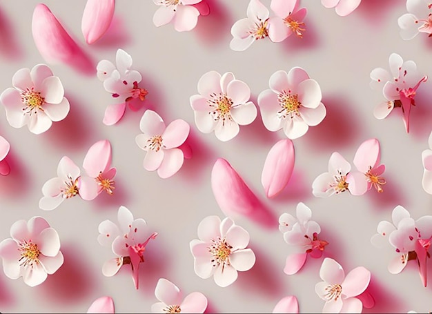 Padrão de tecido floral sem costura com pétalas de flores de cerejeira em flor para meninas