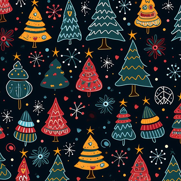 Padrão de tema de Natal simples e sem costura Doodle