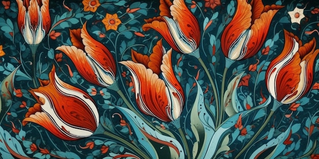 Padrão de tulipa de arte turca Ebru