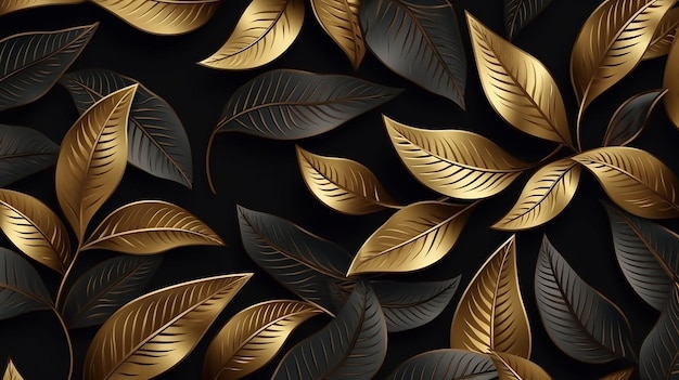 Padrão elegante dourado de folhas de fundo floral na moda IA generativa