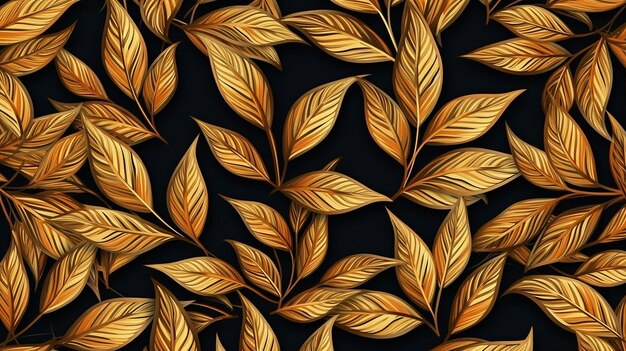 Padrão elegante dourado de folhas de fundo floral na moda IA generativa