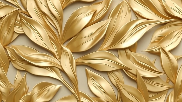 Padrão elegante dourado de folhas de fundo floral na moda IA generativa