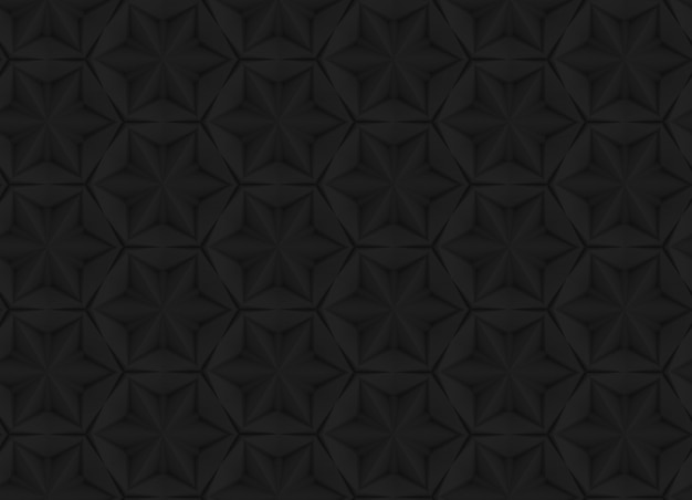 Padrão escuro de geometria tridimensional com flores de seis pontas