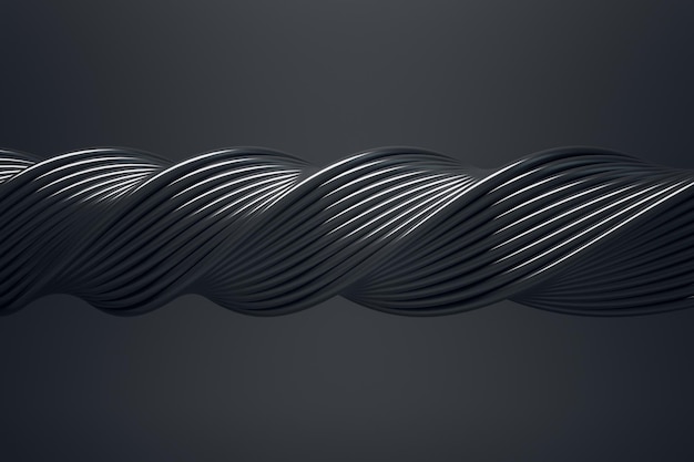 Padrão espiral preto feito de vários fios em um fundo preto Papel de parede e conceito de design de apresentação de fundo renderização em 3d