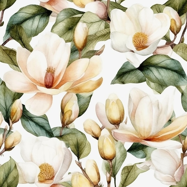 padrão floral aquarela com flores de magnólia