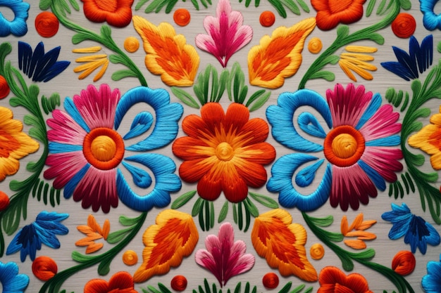 Padrão floral bordado mexicano colorido Fundo floral vintage Ai gerado