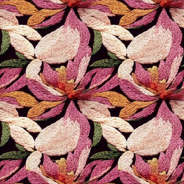 Padrão floral bordado sem costura Flores bordadas repetindo o pano de fundo ilustração 3D