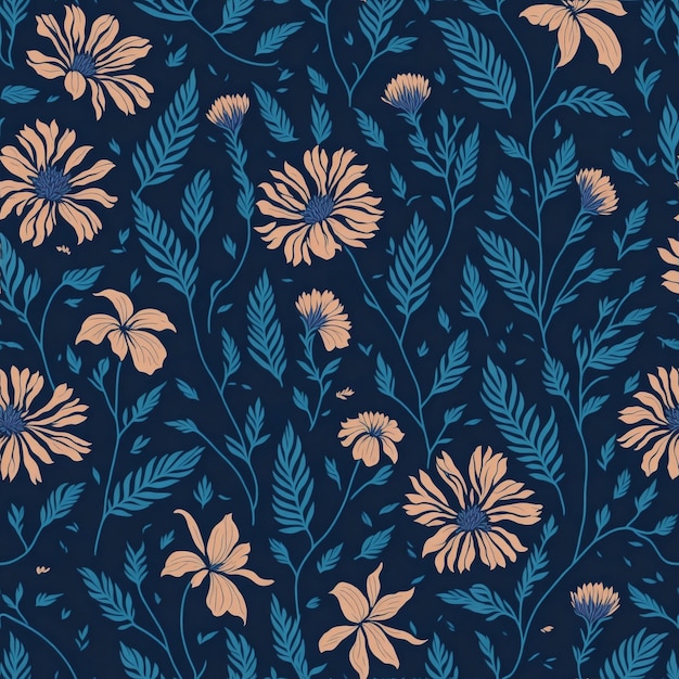 Padrão floral com fundo azul