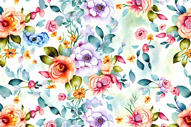 Padrão floral de flores silvestres Generative AI ilustração em aquarela pastel