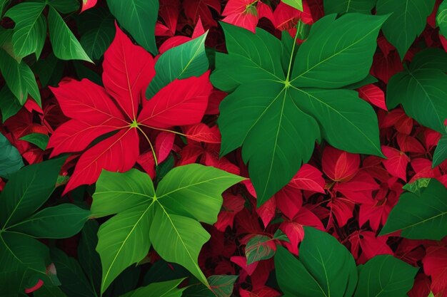 Foto padrão floral de folhas verdes e vermelhas em ornamentos naturais