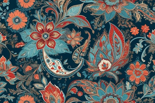 padrão floral de retalhos com motivos de flores estampadas e indianas padrão estilo damasco para têxteis e decoração