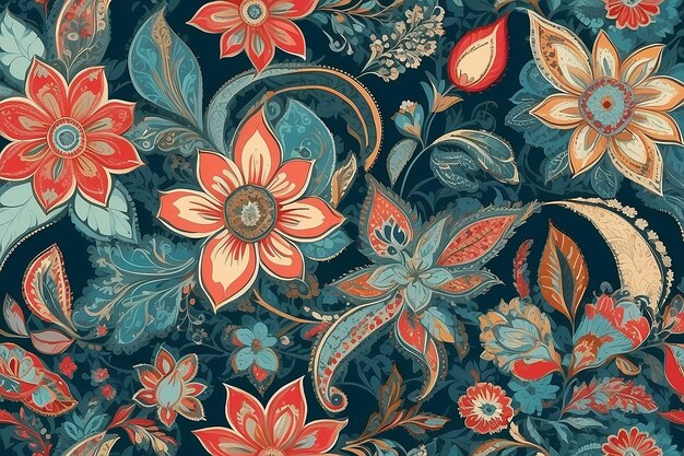 padrão floral de retalhos com motivos de flores estampadas e indianas padrão estilo damasco para têxteis e decoração