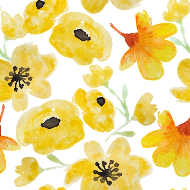 Padrão floral em aquarela amarela sem costura fundo branco de elemento de design elegante Medern