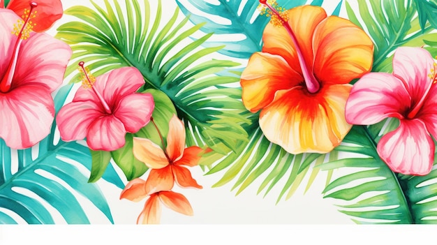 padrão floral em aquarela com tema tropical feito com ferramentas generativas de IA