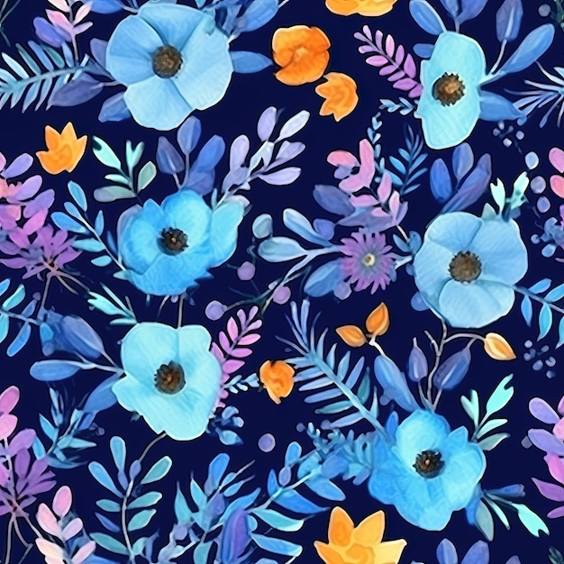 Padrão floral em aquarela Ilustração AI GenerativexA