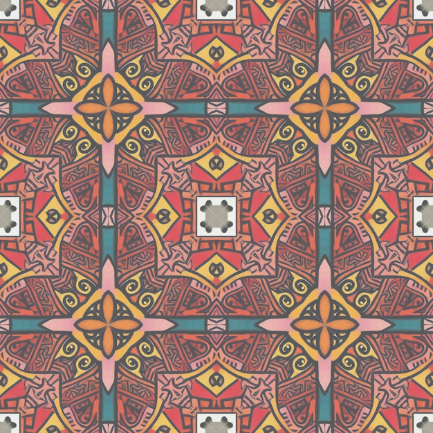 Padrão floral étnico sem costura Textura de design de tecido de caleidoscópio abstrato