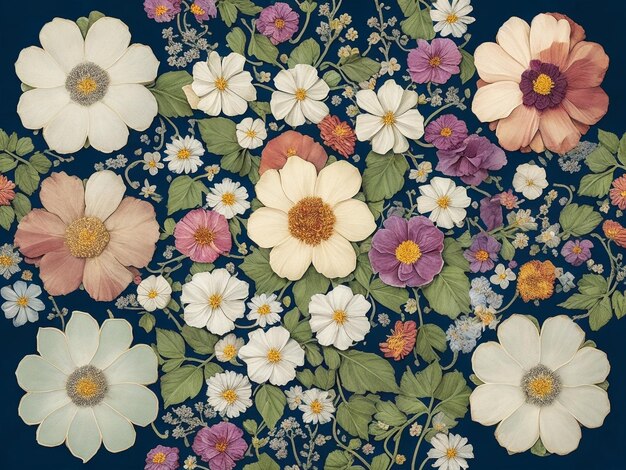 Padrão floral mexicano colorido lindo papel de parede vintage de fantasia bando de flores botânicas AI Genera