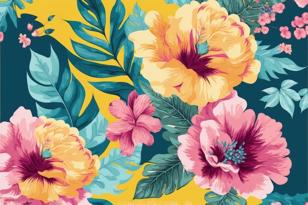 Padrão floral perfeito com cores vibrantes e ilustrações detalhadas Conceito de fantasia Ilustração pintura Generative AI