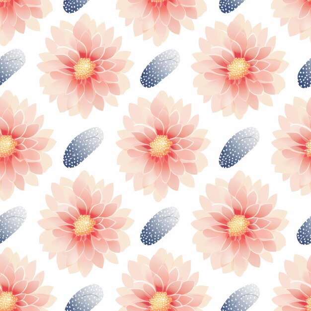Foto padrão floral perfeito com flores cor de rosa e pontos azuis generativos ai