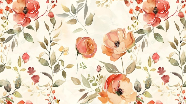 Padrão floral pintado à mão em estilo vintage em fundo de marfim com design de jardim abstrato