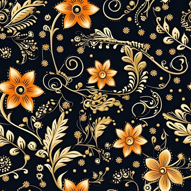 Foto padrão floral retro vintage em estilo batik paisley flower papel de parede planta floral de outono laranja preto