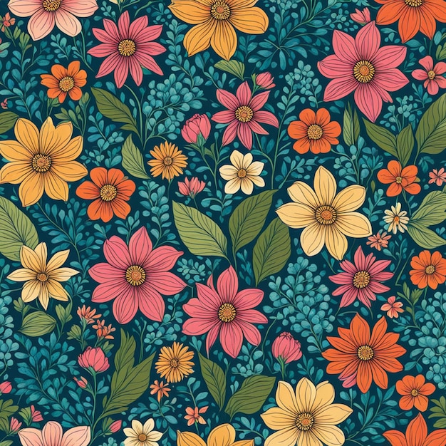Foto padrão floral sem costura com flores brilhantes padrão floral colorido sem costura