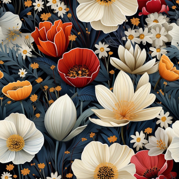 Padrão floral sem costura com flores em desenho de fundo de verão para papel de parede interior de têxteis