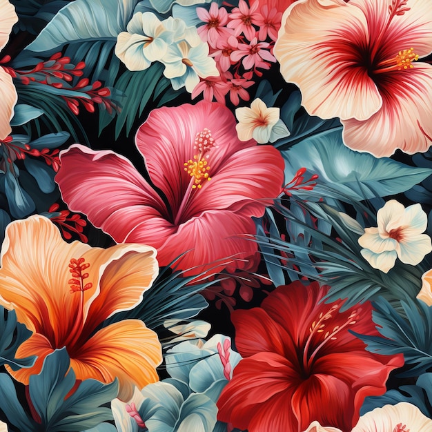 Padrão floral sem costura com flores tropicais aquarela