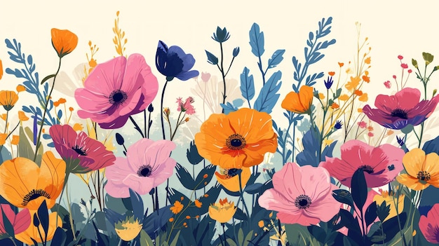 Padrão floral sem costura com papoulas e flores silvestres ilustração IA geradora