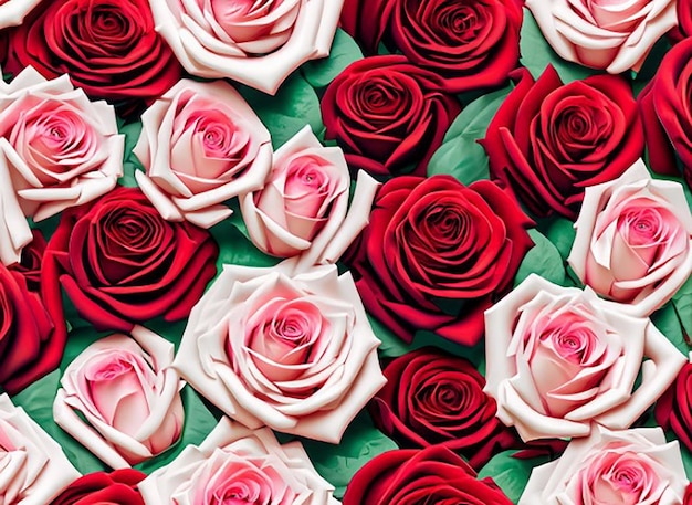 Padrão floral sem costura de linda flor rosa vermelha e branca em fundo branco isolado