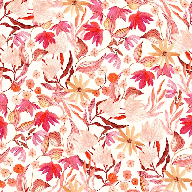 Padrão floral vermelho pintado à mão em aquarela