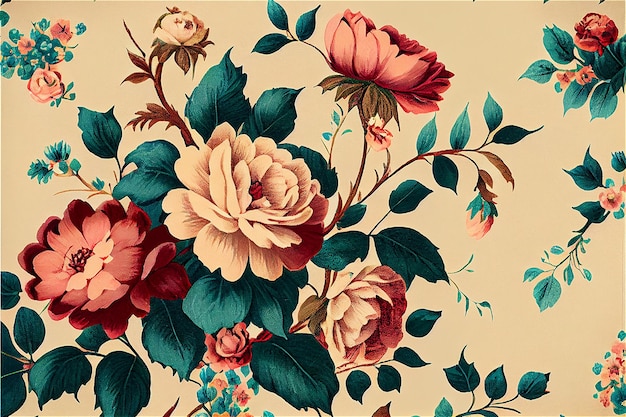 Padrão floral vintage com rosas e peônias em lindas cores românticas ideais para fundos