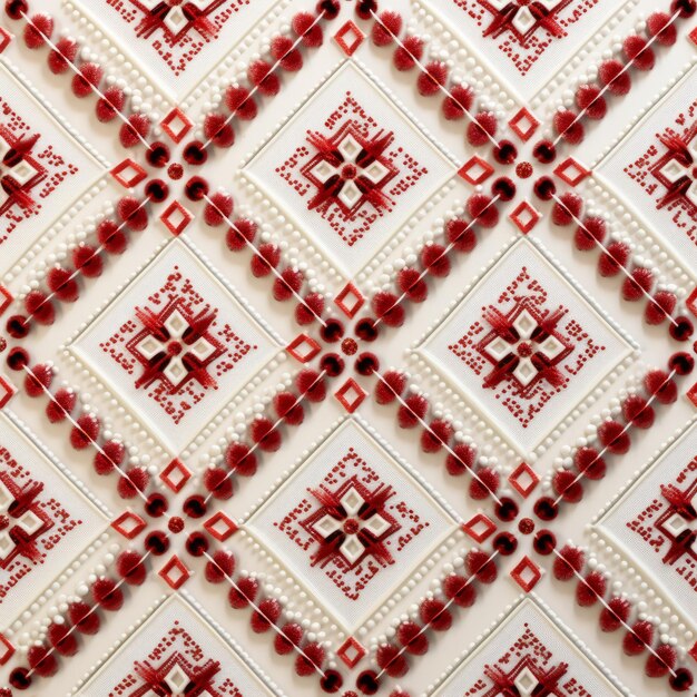 Foto padrão geométrico com desenhos vermelhos e brancos um estilo de bordado de metal pesado