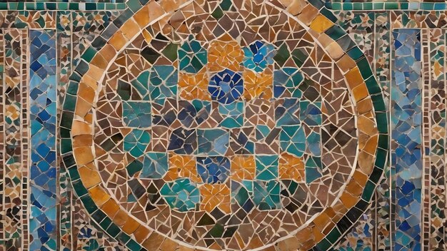 Padrão geométrico tradicional de mosaico marroquino na fachada de uma casa em Meknes