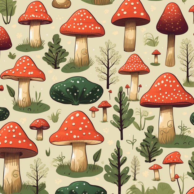 Padrão inspirado em vintage com cogumelos bela imagem Ai gerada arte