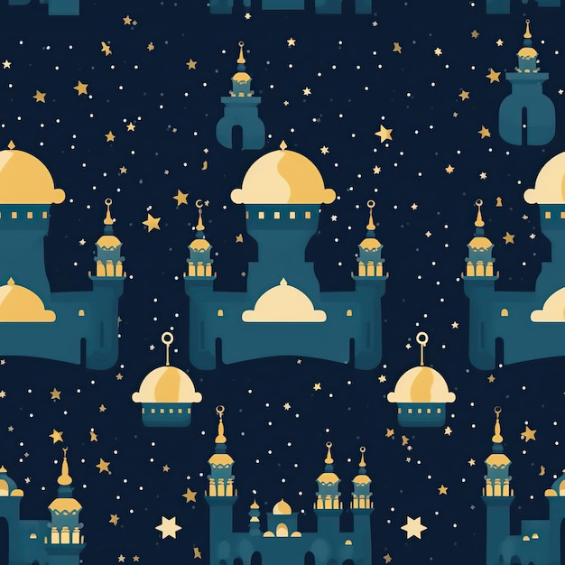 Foto padrão islâmico sem costura colorido com mesquita e estrelas para o ramadan kareem