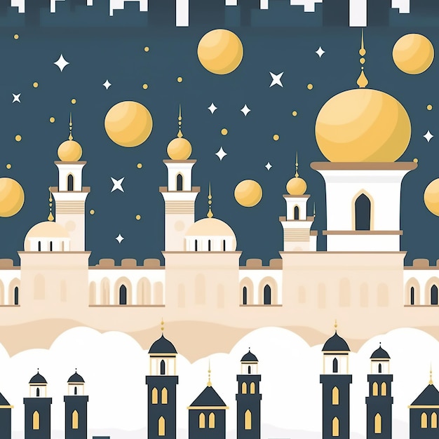 Foto padrão islâmico sem costura colorido com mesquita e estrelas para o ramadan kareem