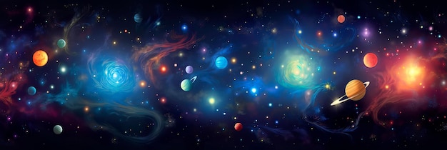 padrão mágico perfeito com constelações, planetas solares, nuvens e estrelas IA generativa
