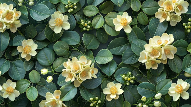 Foto padrão natural sem costuras com folhas e flores de miracle tree ou moringa oleifera planta exótica tropical ilustrada com folhagem e inflorescências