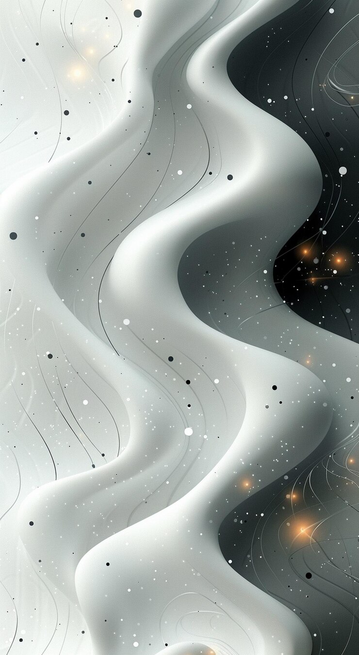 Foto padrão ondulado abstrato em branco e cinza com texturas sutis partículas brilhantes e linhas fluídas