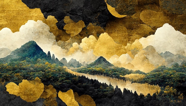 Padrão oriental em aquarela tradicional estilo japonês do Monte Fuji Adequado