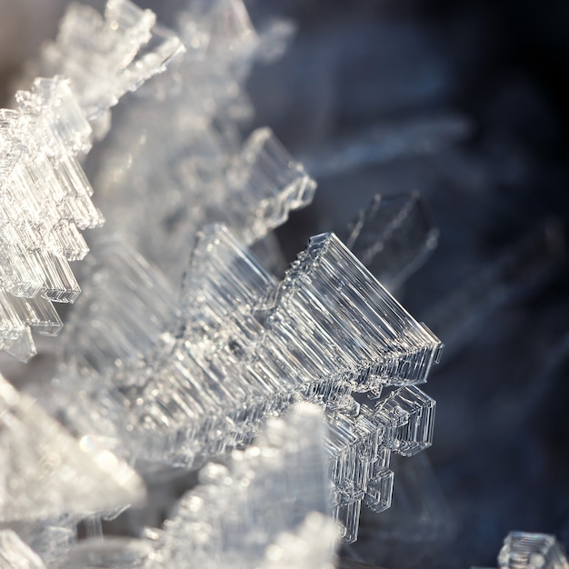 Foto padrão original gelado. os cristais de gelo fotografados de perto.
